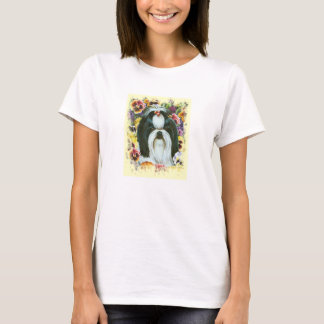 Camiseta Shih Tzu y Pansies Art Print
