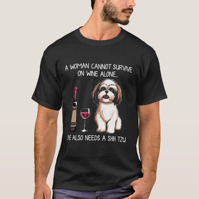 Camiseta Shihzu and wine Funny Dog retro (Anverso)