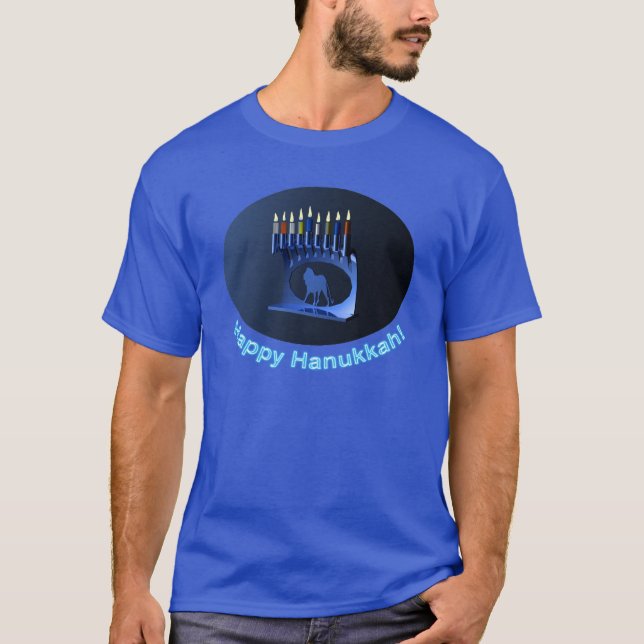 Camiseta Shiny Blue Chanukkah Menorah (Anverso)