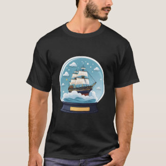 Camiseta Ship Sailing in Starry Snow Globe.