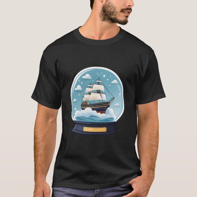 Camiseta Ship Sailing in Starry Snow Globe. (Anverso)