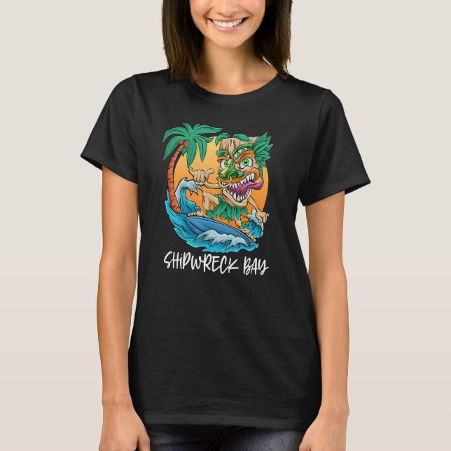 Camiseta Shipwreck Bay New Zealand Palm Tree Surfing Beach (Anverso)