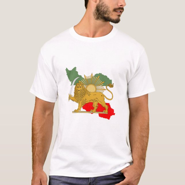 Camiseta Shir o Khorshid - León y Sol - Persia Bandera de I (Anverso)