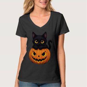 Camiseta Shirt Cute Black Cat in Pumpkin Halloween 