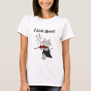 Camiseta Shirte Cute Cats Ama Música Violín Musical