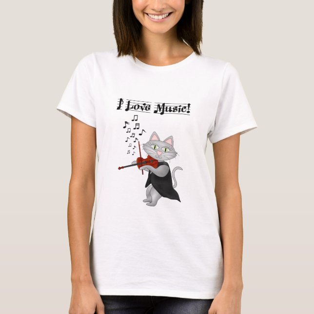 Camiseta Shirte Cute Cats Ama Música Violín Musical (Anverso)