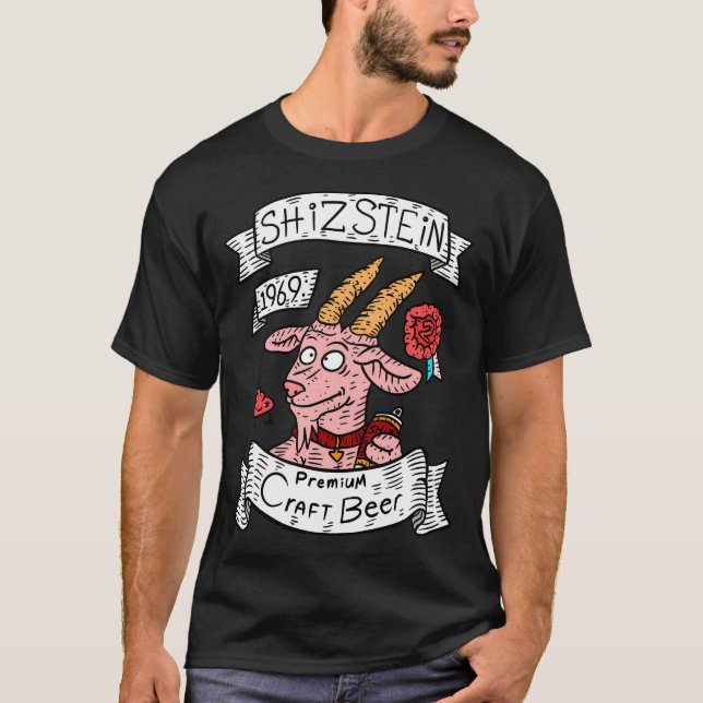 Camiseta Shizstein. Logo de Craft Beer. Cabra rosa. (Anverso)