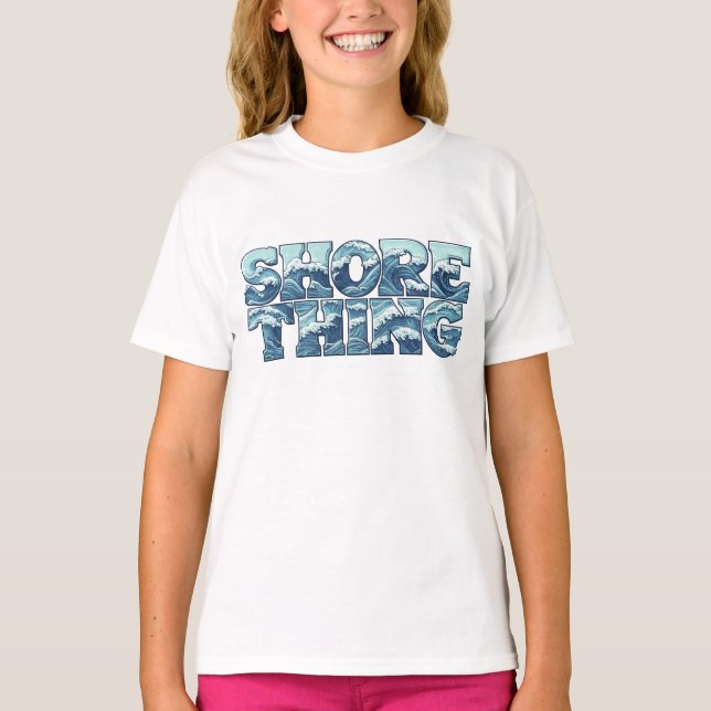 Camiseta Shore Thing Retro Ocean Waves Girl's Surf Graphic (Anverso)