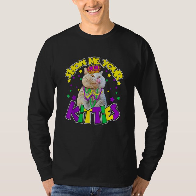 Camiseta Show Me Your Kitties Mardi Gras Party Cat (Anverso)