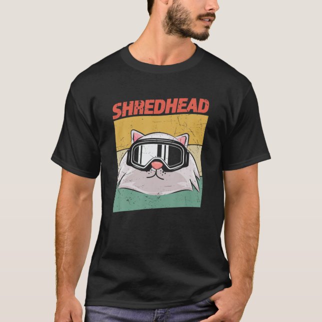 Camiseta Shredhead Funny Snowboarding Cat En Goggays (Anverso)
