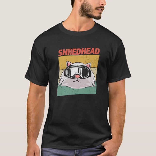 Camiseta Shredhead Funny Snowboarding Cat En Goggays (Anverso)