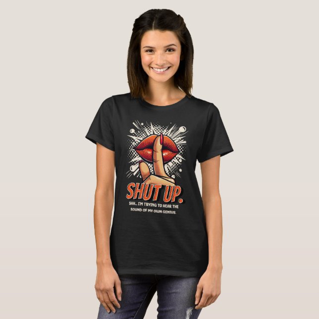 Camiseta Shut up funny comic woman lips  (Anverso completo)