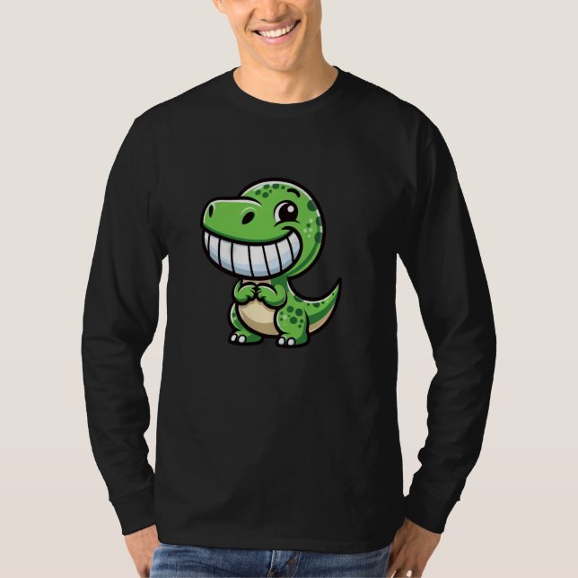 Camiseta Shy Dino Cartoon Trex Showing Teeth Happy Friendly (Anverso)