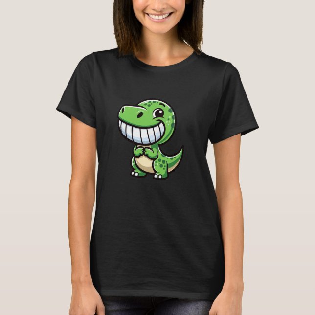 Camiseta Shy Dino Cartoon Trex Showing Teeth Happy Friendly (Anverso)
