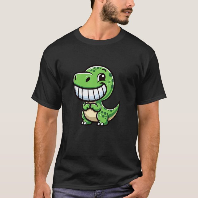 Camiseta Shy Dino Cartoon Trex Showing Teeth Happy Friendly (Anverso)