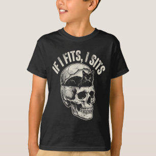 Camiseta Si cabe me siento Cráneo de gato negro Meme Humor