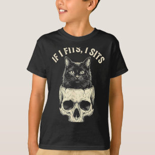 Camiseta Si cabe me siento Cráneo de gato negro Minimalista