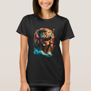 Camiseta ¡Sí, Capitán Gato! Diseño de gato pirata con ancho
