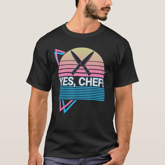 Camiseta ¡Sí, Chef! ¡Gracioso Sí, Chef! Retro de cocina (Anverso)