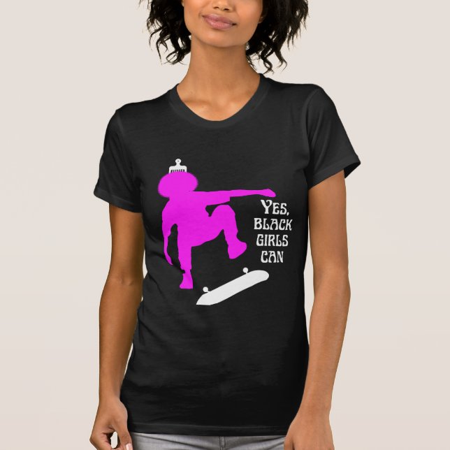 Camiseta SÍ CHICAS PUEDEN PATINAR Chica de patinaje negro (Anverso)