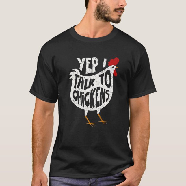 Camiseta Sí, Hablo Con Pollos Cuadros De Pollo (Anverso)