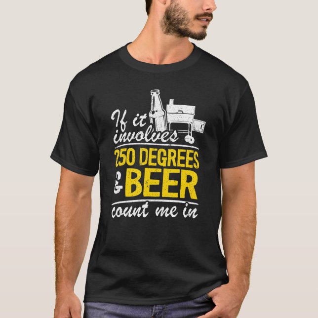 Camiseta Si Implica 250 Grados Y Cerveza Cuéntame En Carne (Anverso)