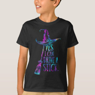 Camiseta Sí, puedo conducir un palo divertido Halloween esp