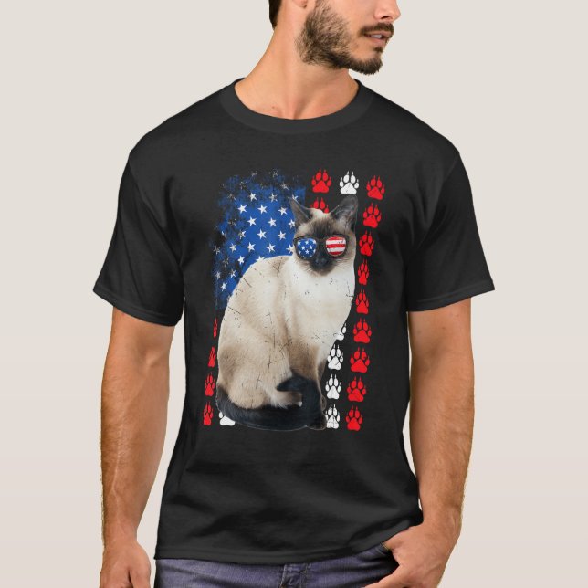 Camiseta Siamese Cat Paws USA Flag Indepedence Day 4th Of J (Anverso)