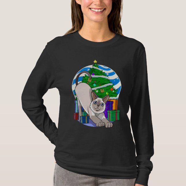 Camiseta Siamese Cat Santa Christmas Tree Xmas Decor (Anverso)