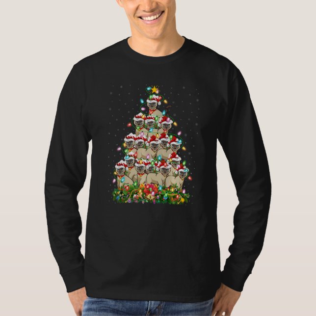 Camiseta Siamese Cat  Xmas Santa Siamese Cat Christmas Tree (Anverso)