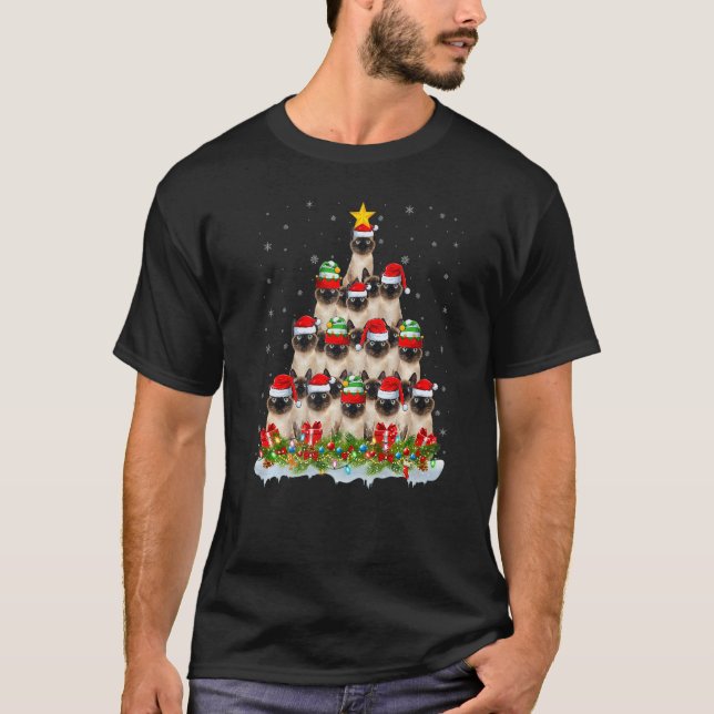 Camiseta Siamese Cat  Xmas Tree Santa Christmas Siamese Cat (Anverso)