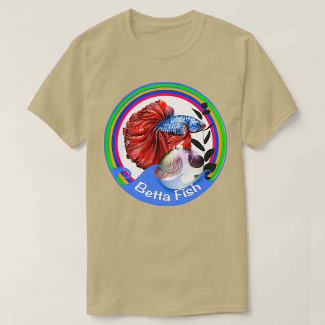 Camiseta Siameses luchando contra el pescado en acuarela (Diseño del anverso)