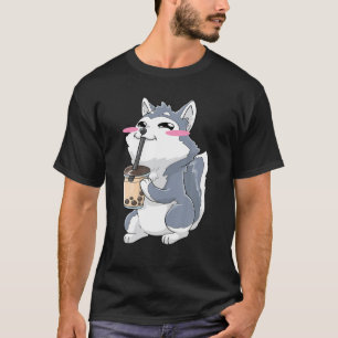 Camiseta Siberian Husky Boba Tea de burbuja Anime Kawaii Cu