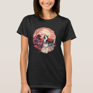 Camiseta Siberian Husky divertido en puesta de sol japonesa