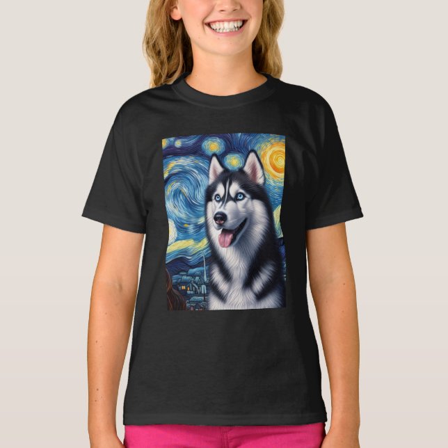 Camiseta Siberian Husky Dog Art Van Gogh Starry Night Siber (Anverso)