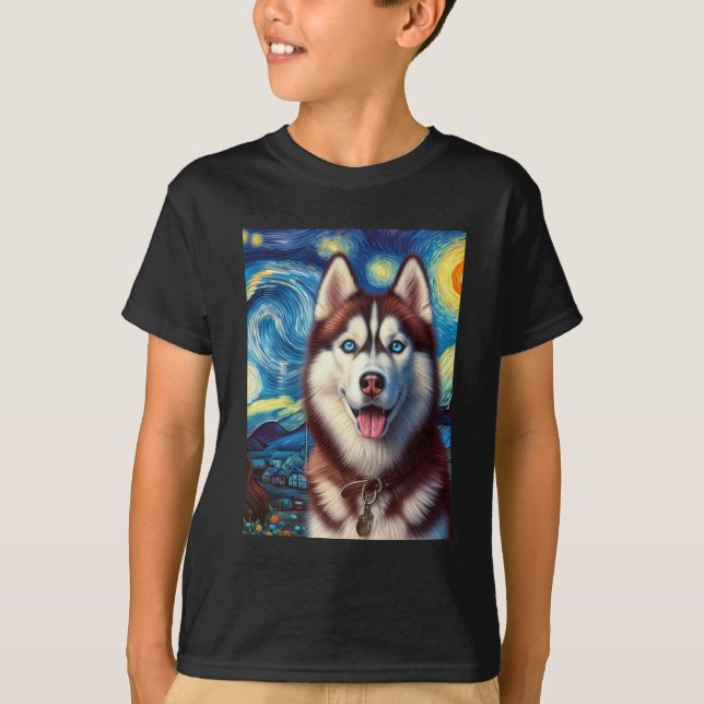 Camiseta Siberian Husky Dog Art Van Gogh Starry Night Siber (Anverso)