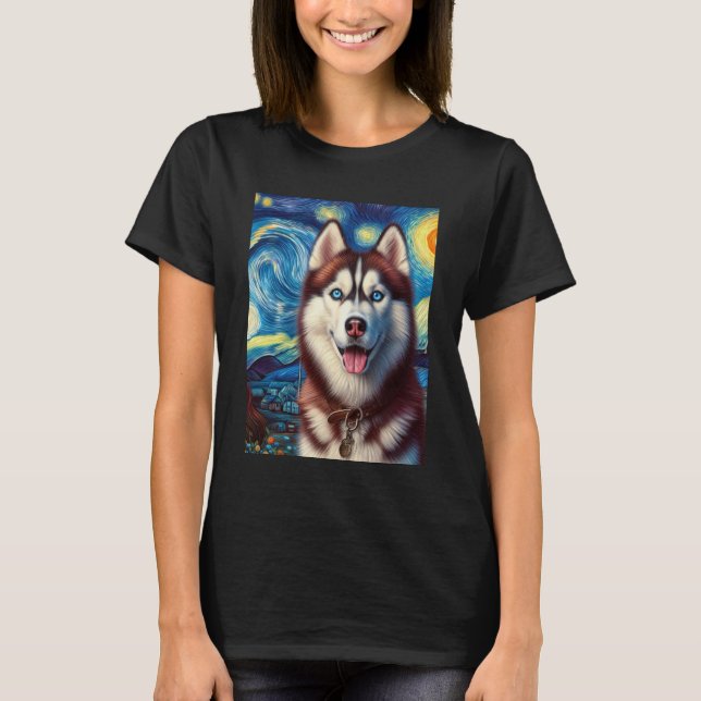 Camiseta Siberian Husky Dog Art Van Gogh Starry Night Siber (Anverso)