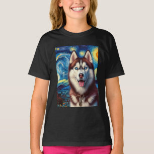 Camiseta Siberian Husky Dog Art Van Gogh Starry Night Siber