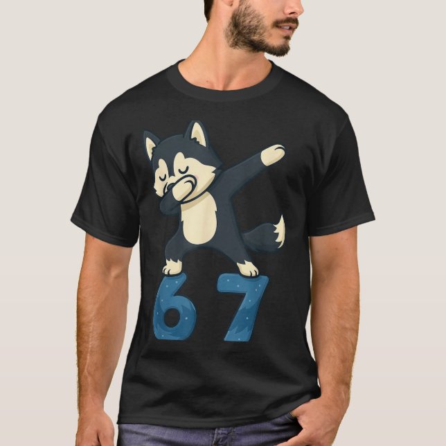 Camiseta Siberian Husky Dog Dabbing 67 Meme Six Seven Funny (Anverso)