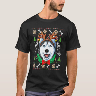Camiseta Siberian Husky feas Navidad Reno Cuerno Navidad