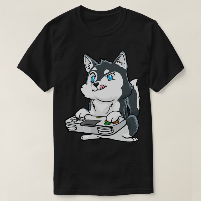 Camiseta Siberian Husky Gamepad Kawaii (Diseño del anverso)