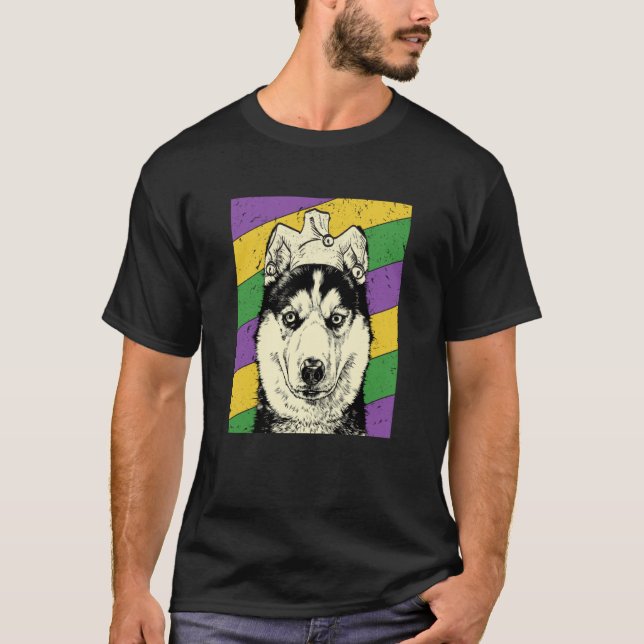 Camiseta Siberian Husky Jester Mardi Gras Dog Mom or Dad (Anverso)