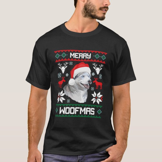 Camiseta Siberian Husky Merry Woofmas For (Anverso)