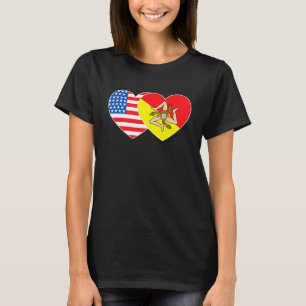 Camiseta Sicilia y EE.UU. Bandera doble corazón para Sicili