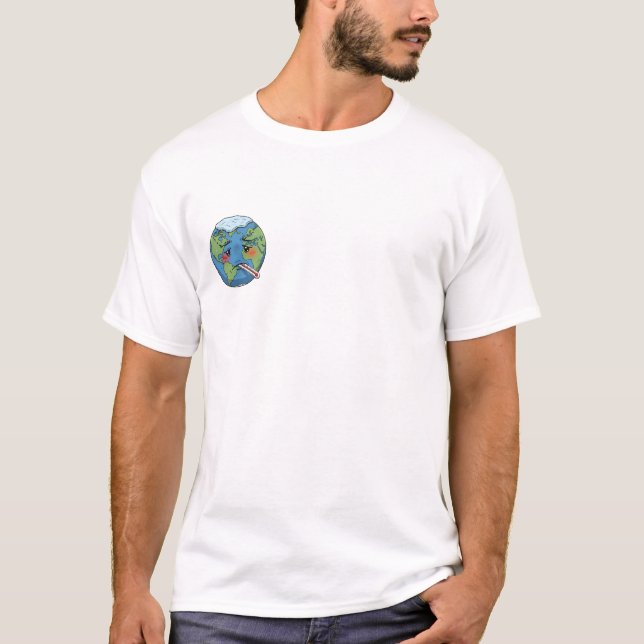 Camiseta Sick Cartoon Earth Character With Thermometer (Anverso)