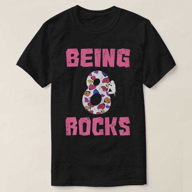 Camiseta Siendo 8 Rocas Chica de cumpleaños escalando (Diseño del anverso)
