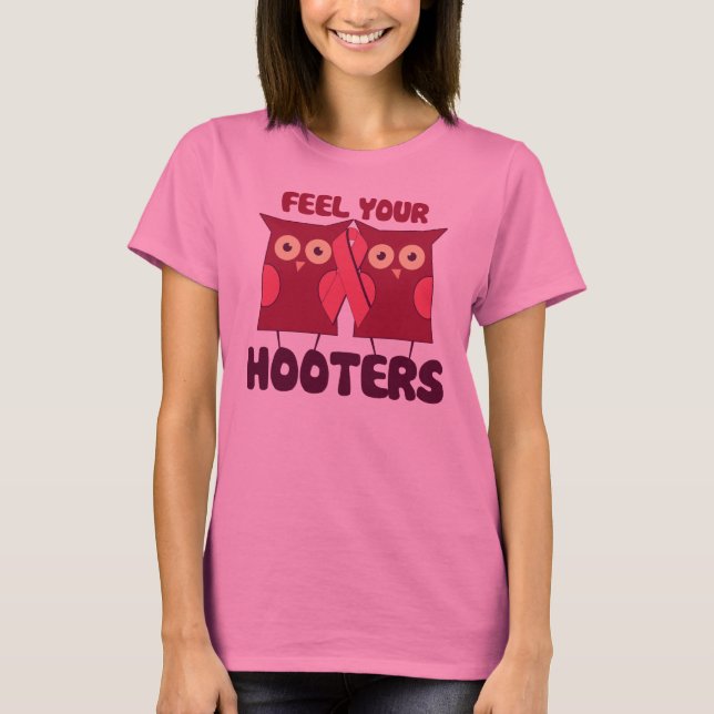 Camiseta Sienta a tus Hooters concienciando sobre el cáncer (Anverso)