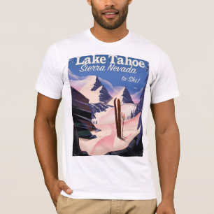 Camiseta Sierra poster del lago Tahoe del esquí del vintag