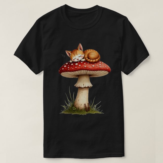Camiseta Siesta de gato con hongos (Diseño del anverso)