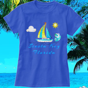 Camiseta Siesta Key Florida Olas oceánicas y velero